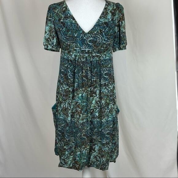 Eliza‎ J New York  Teal Empire Waist Batik Style Print Boho Dress NWOT Size 8 - Picture 5 of 12